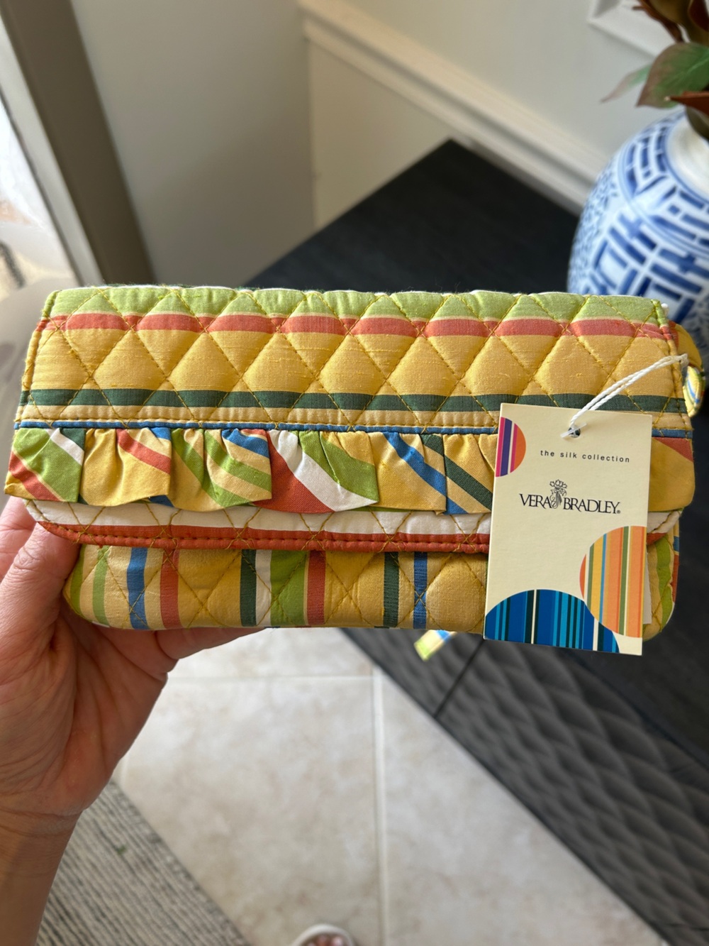 Vintage silk Vera Bradley Pineapple Stripe Quilted Clutch/shoulder bag